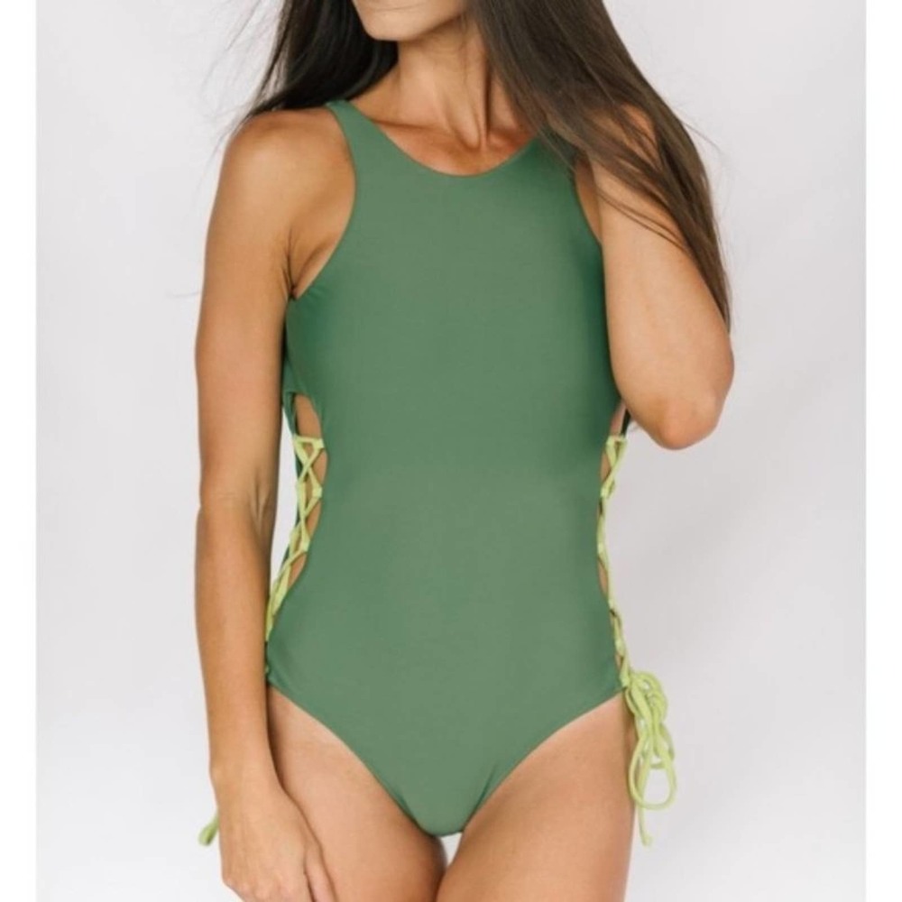 NWT Raising Wild Leah Lace Up Swimsuit Green